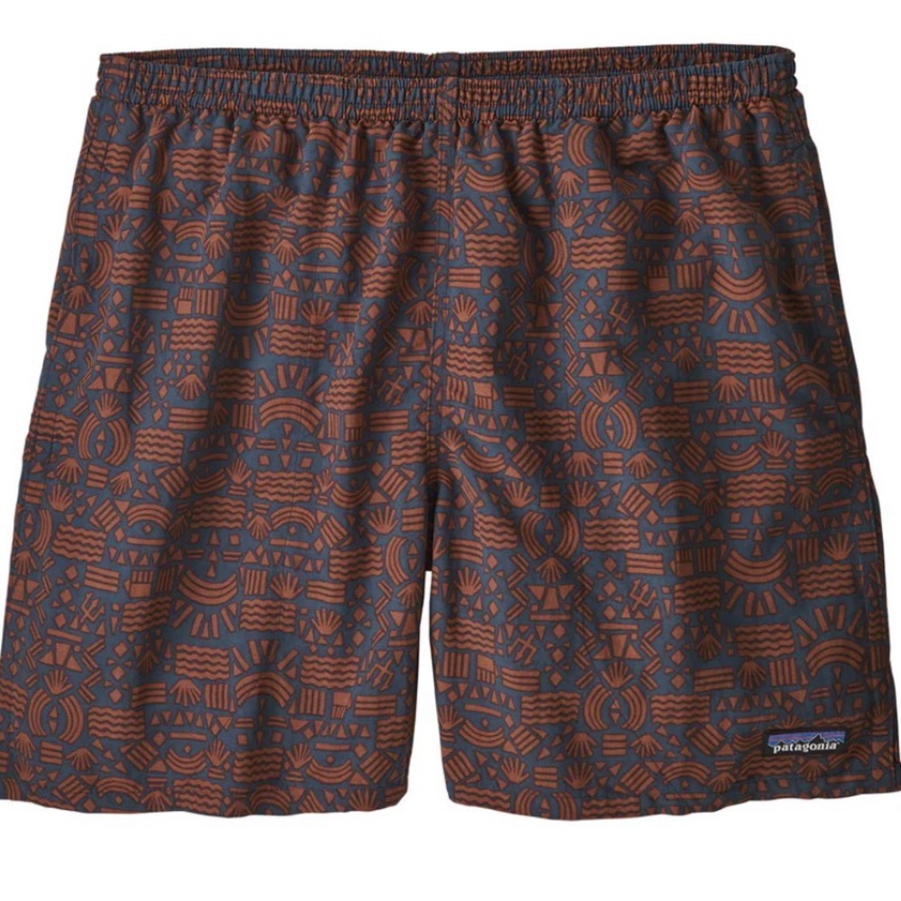 Patagonia Baggies 5” Men's Large Swim Trunks Mesh Liner Drawstring Navy and Rust